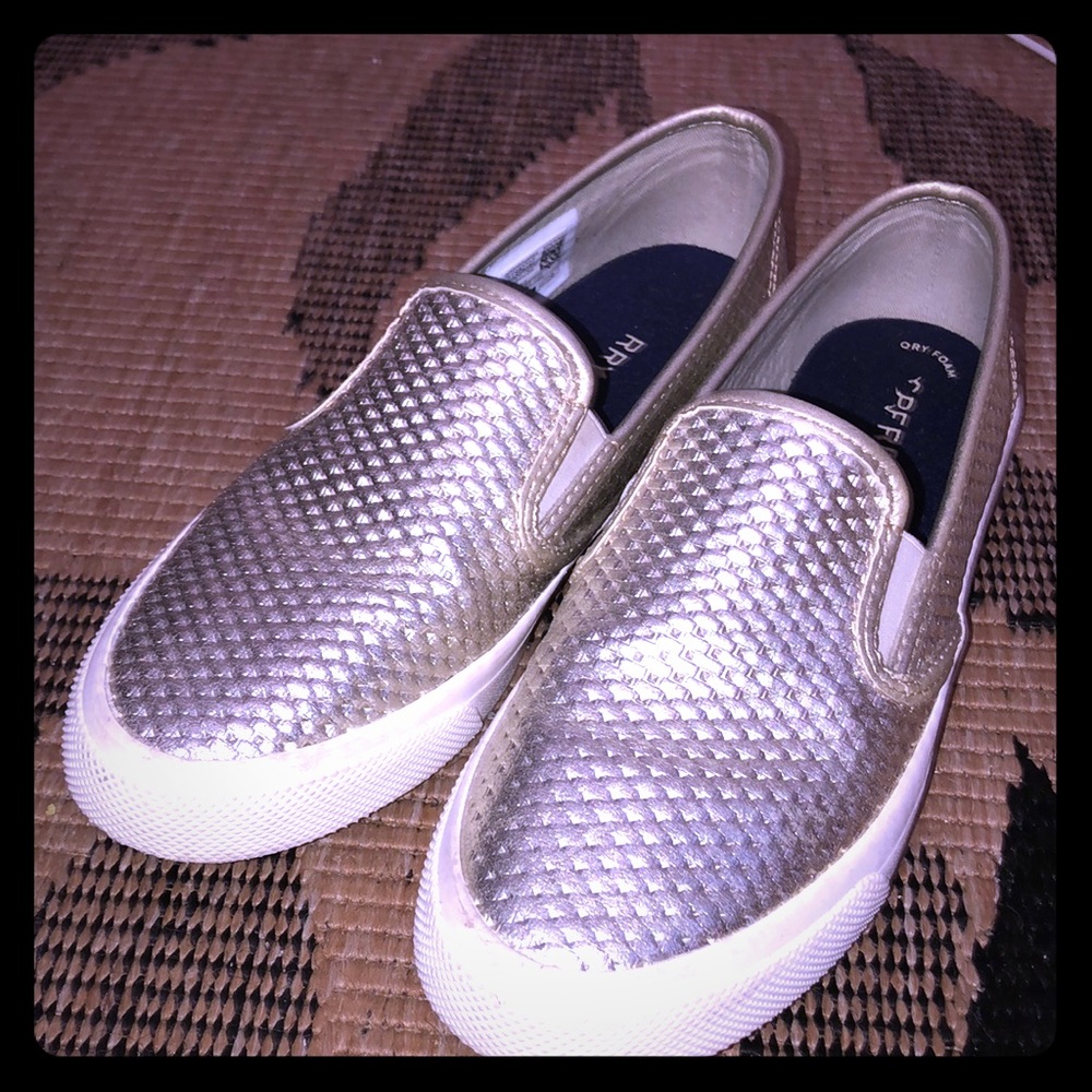 Sperry Metallic Gray Slip-Ons W8.5